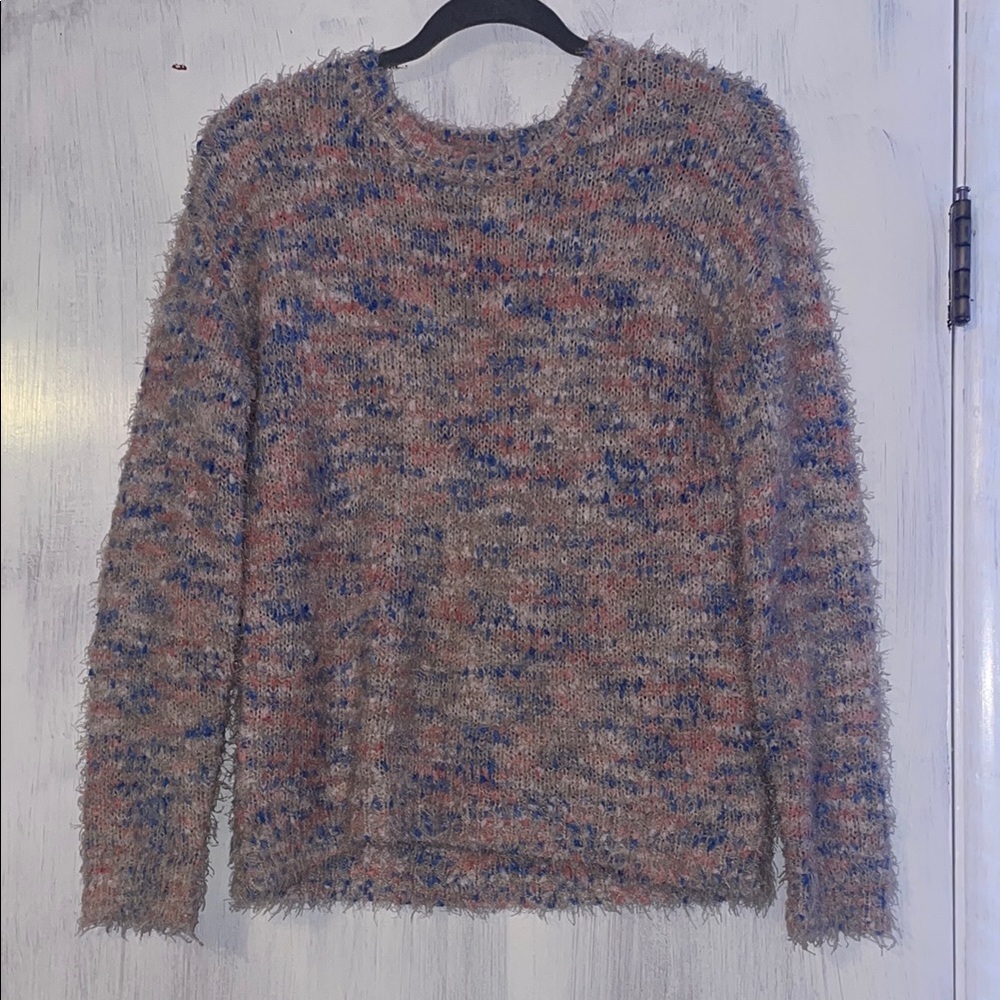 SO Blue and Pink Crew Neck Sweater with Cozy Knit